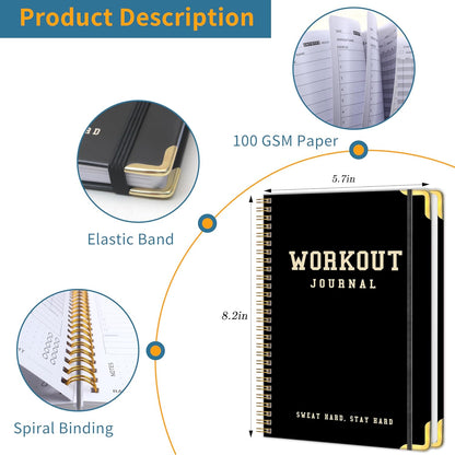 Fitness Workout Journal for Women & Men, A5(5.7" X 8.2") Workout Log Book Planner for Track Gym ＆ Home Workouts, Track Progress, Achieve Your Wellness Goals - Black