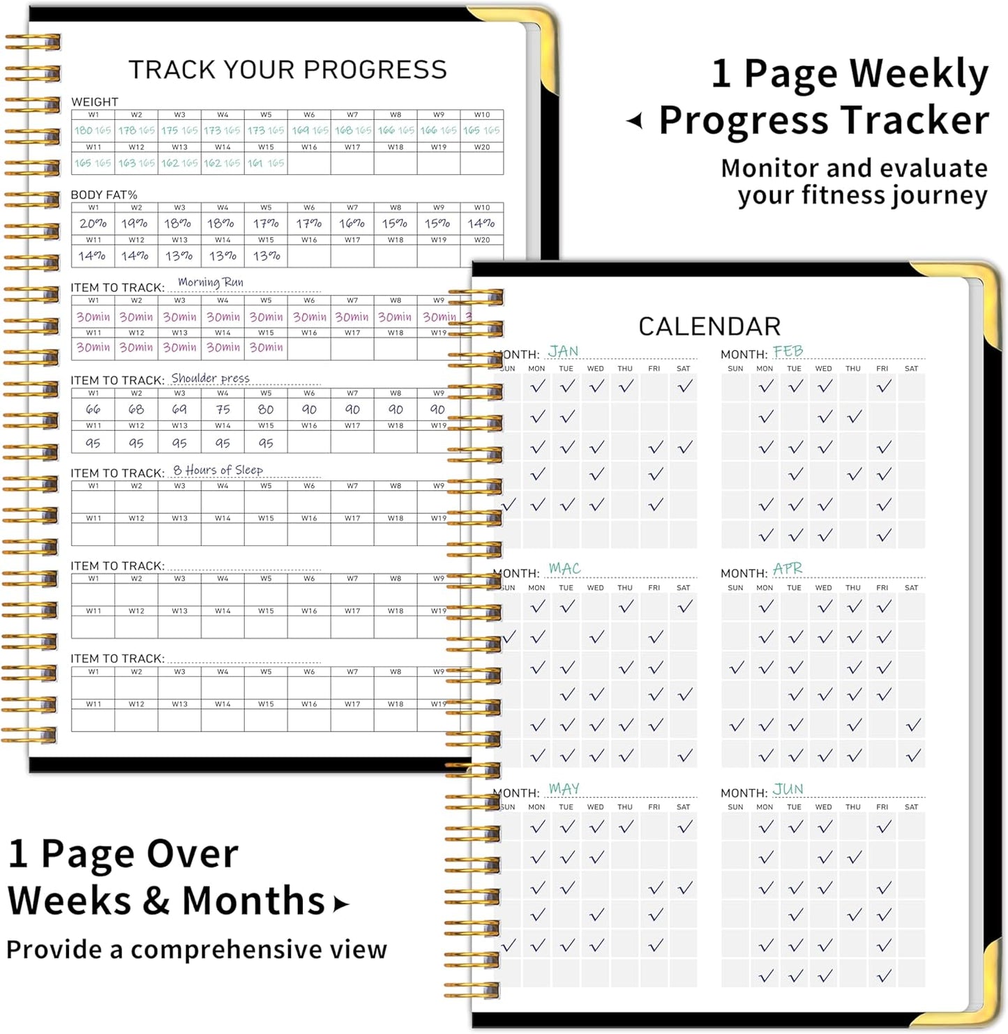 Fitness Workout Journal for Women & Men, A5(5.7" X 8.2") Workout Log Book Planner for Track Gym ＆ Home Workouts, Track Progress, Achieve Your Wellness Goals - Black